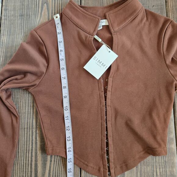 Simmi London Top Womens 6 Corset Tobacco Hook & Eye Cropped Long Sleeve Stretch - Picture 11 of 12